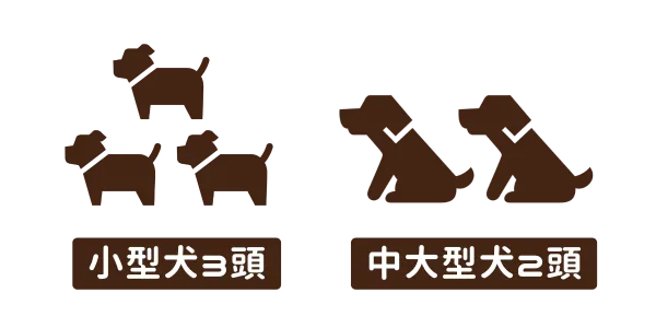 小型犬3頭・中大型犬2頭まで