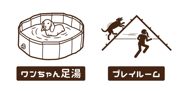ワンちゃん足湯・プレイルームあり